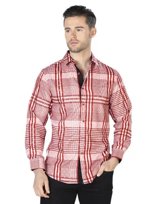 Camisa Casual Manga Larga Estampada Rojo/Blanco para Hombre 'El Señor de los Cielos' - ID: 44015
