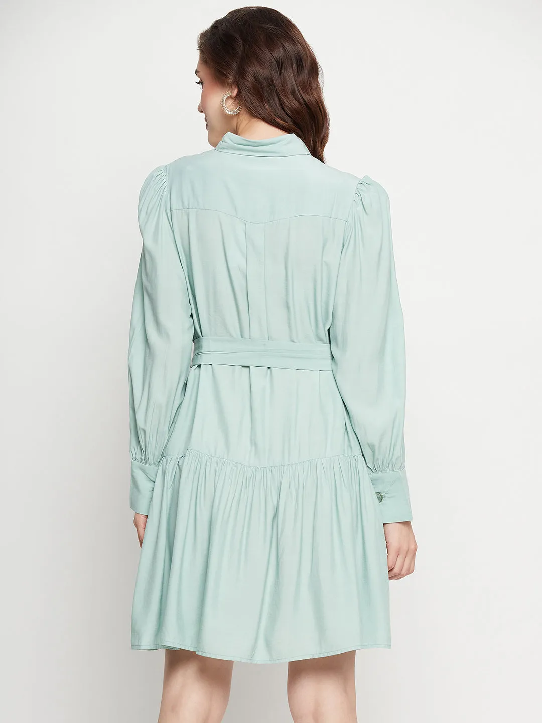 Camla Barcelona Belted Pista Green Mini Shirt Dress