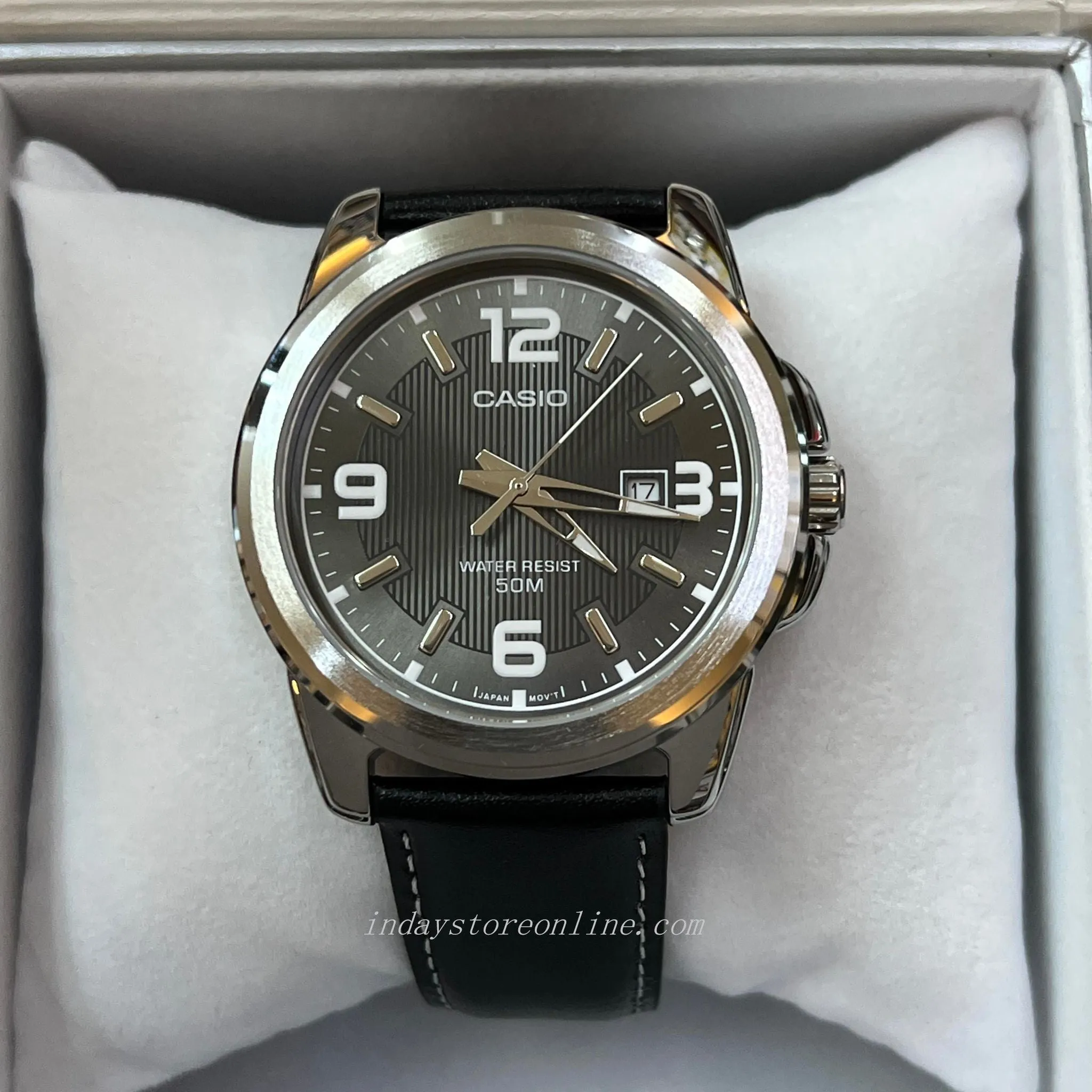 Casio Fashion Men's Watch MTP-1314L-8A Mineral Glass Genuine Leather Band