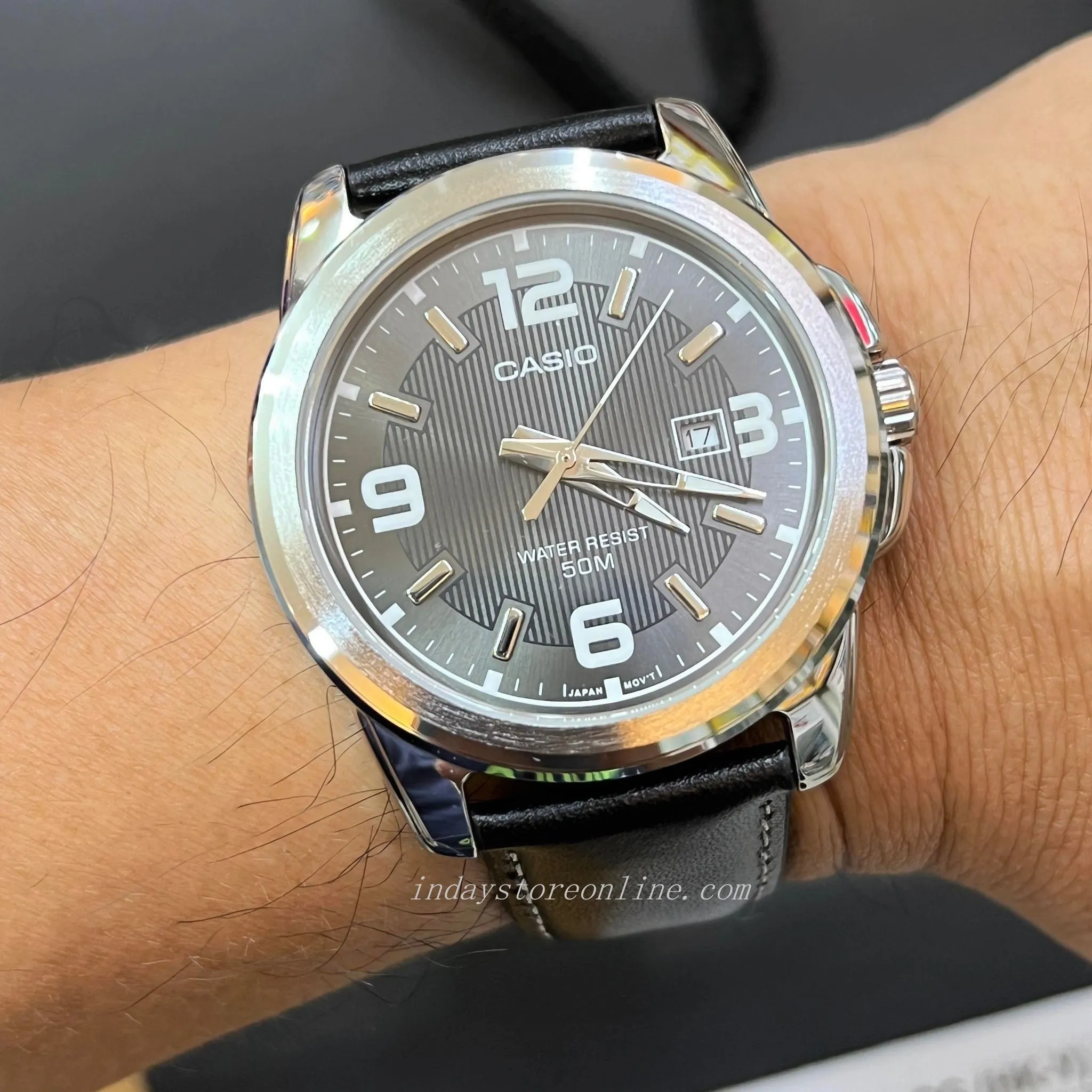 Casio Fashion Men's Watch MTP-1314L-8A Mineral Glass Genuine Leather Band