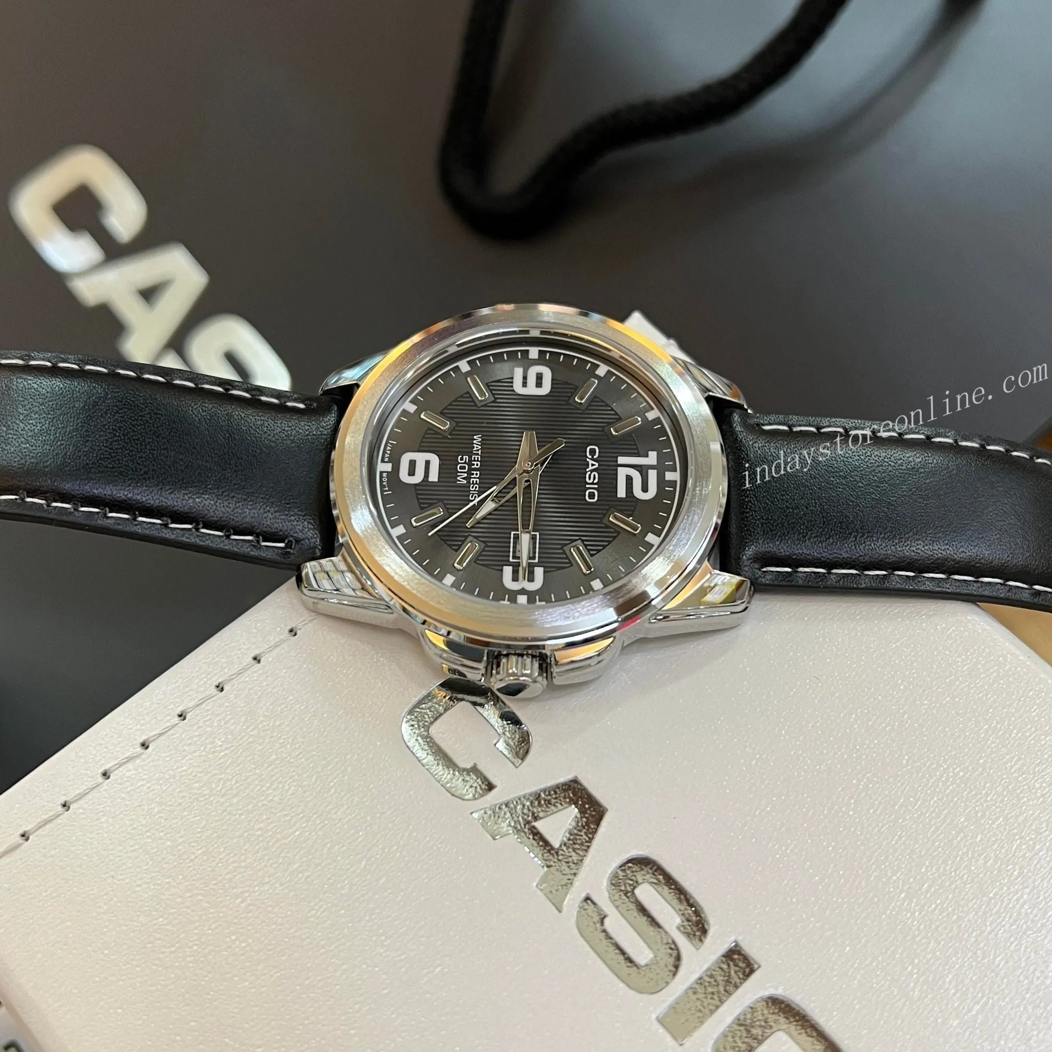 Casio Fashion Men's Watch MTP-1314L-8A Mineral Glass Genuine Leather Band