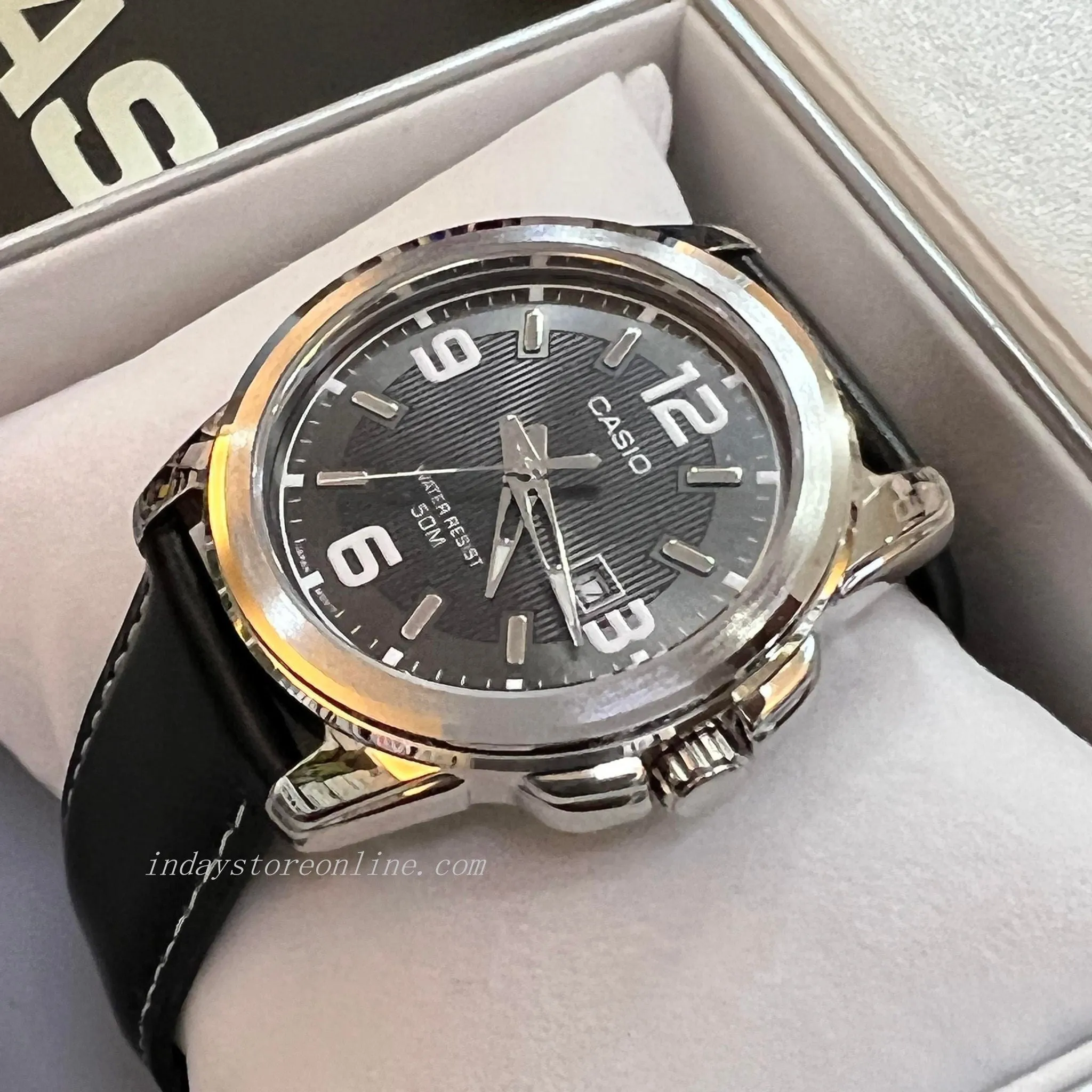 Casio Fashion Men's Watch MTP-1314L-8A Mineral Glass Genuine Leather Band