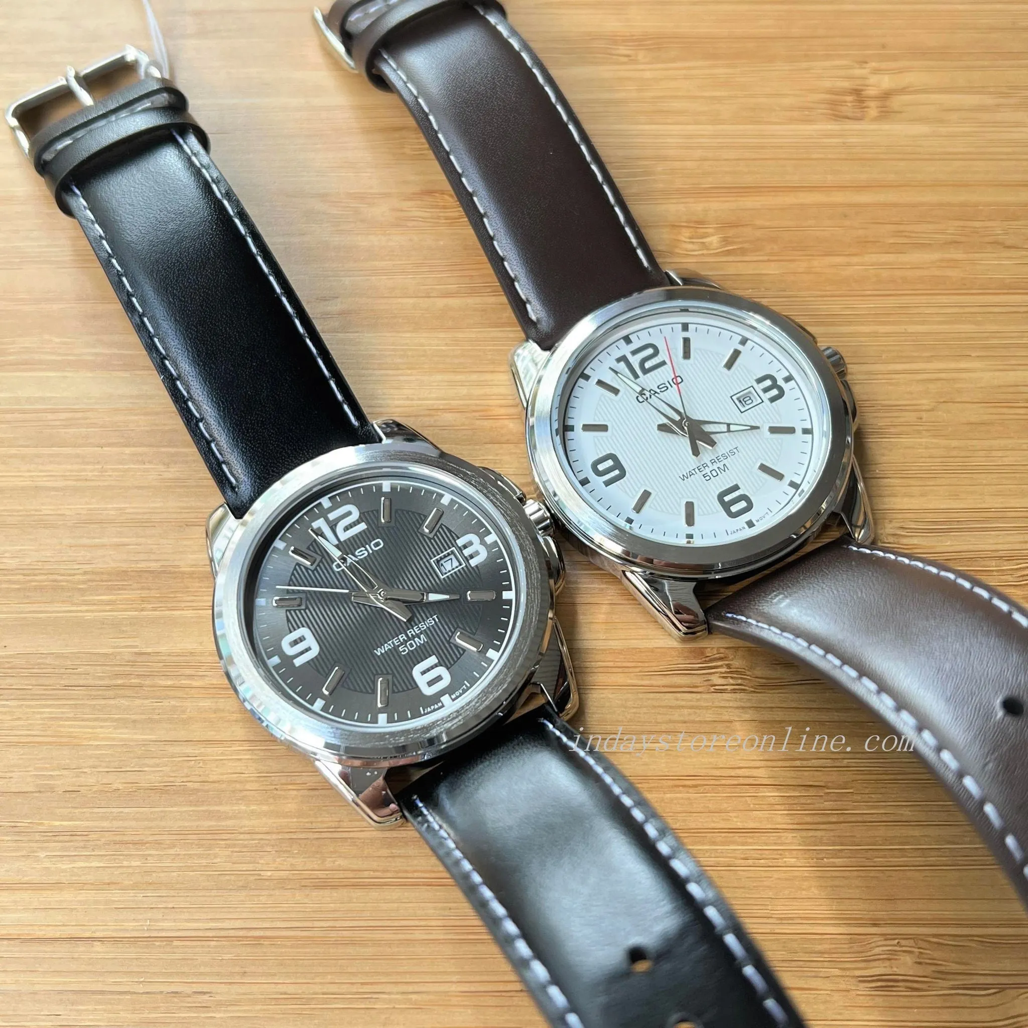Casio Fashion Men's Watch MTP-1314L-8A Mineral Glass Genuine Leather Band