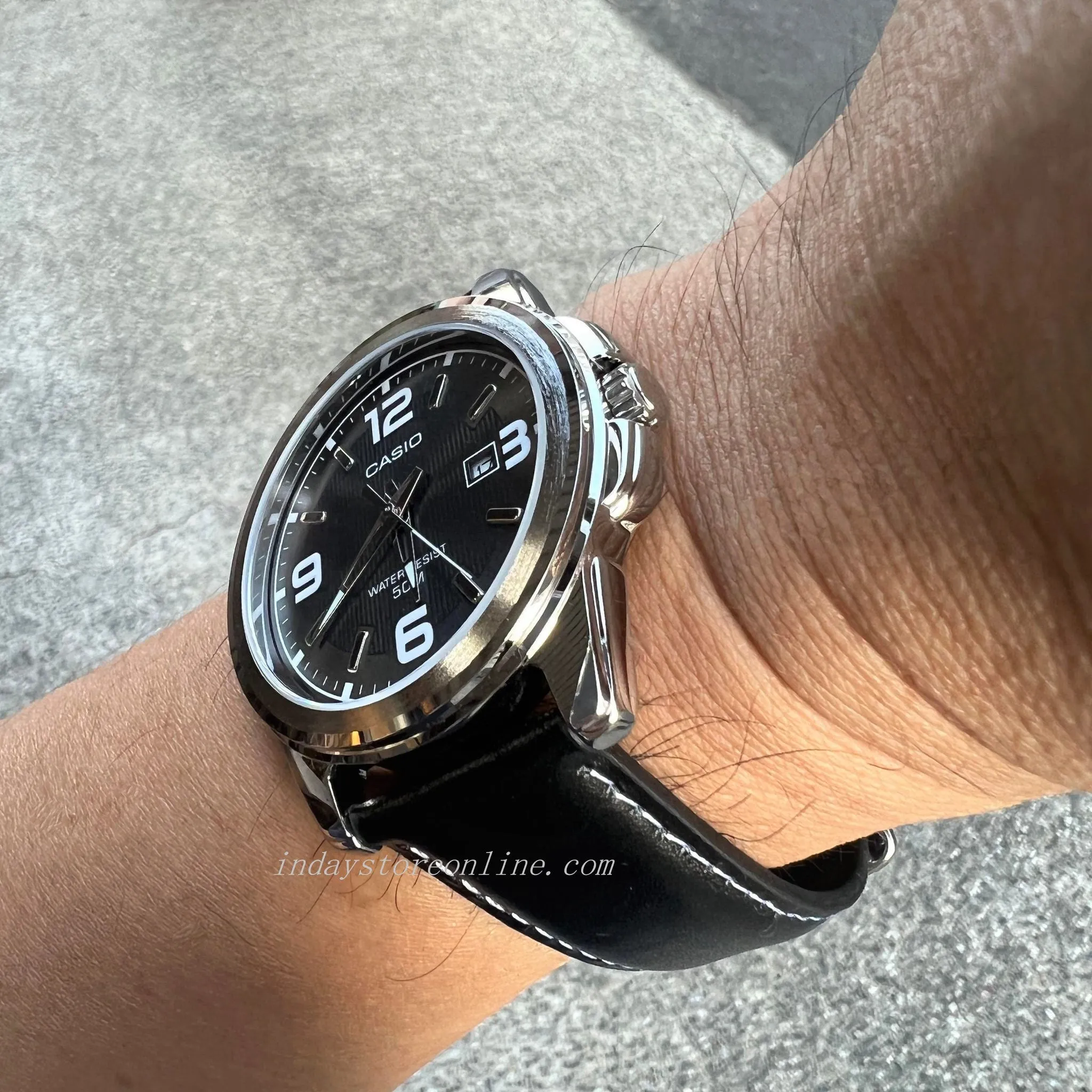 Casio Fashion Men's Watch MTP-1314L-8A Mineral Glass Genuine Leather Band