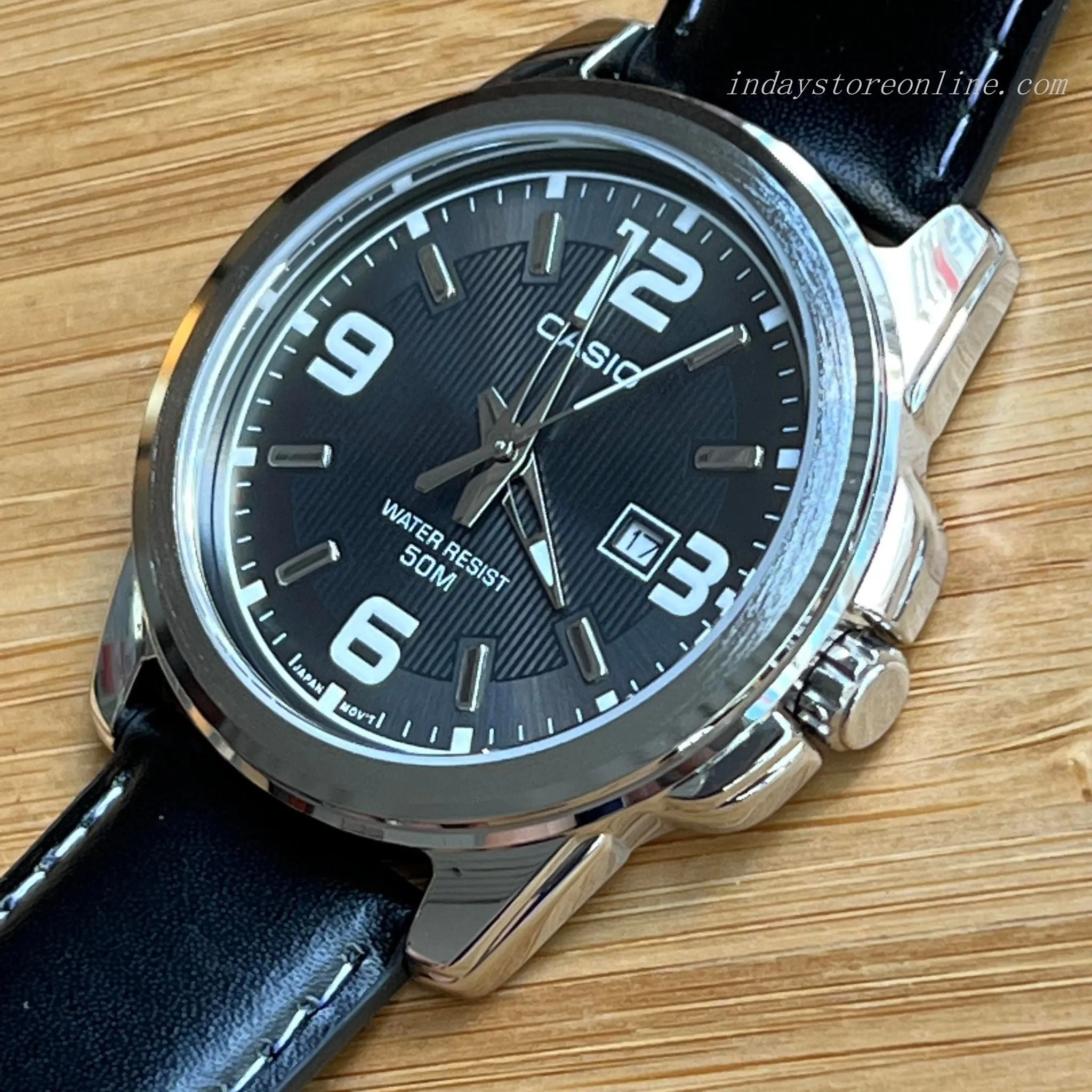 Casio Fashion Men's Watch MTP-1314L-8A Mineral Glass Genuine Leather Band