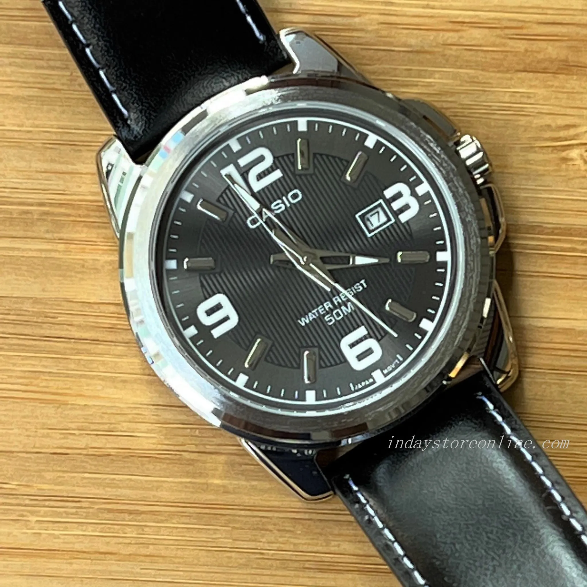 Casio Fashion Men's Watch MTP-1314L-8A Mineral Glass Genuine Leather Band