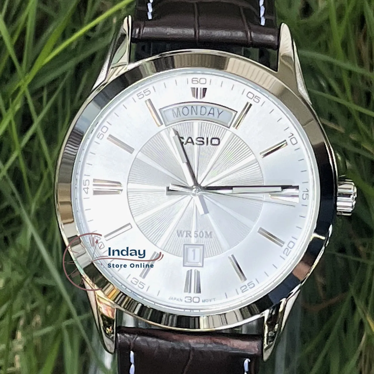 Casio Fashion Men's Watch MTP-1381L-7A Genuine Leather Band Mineral Glass