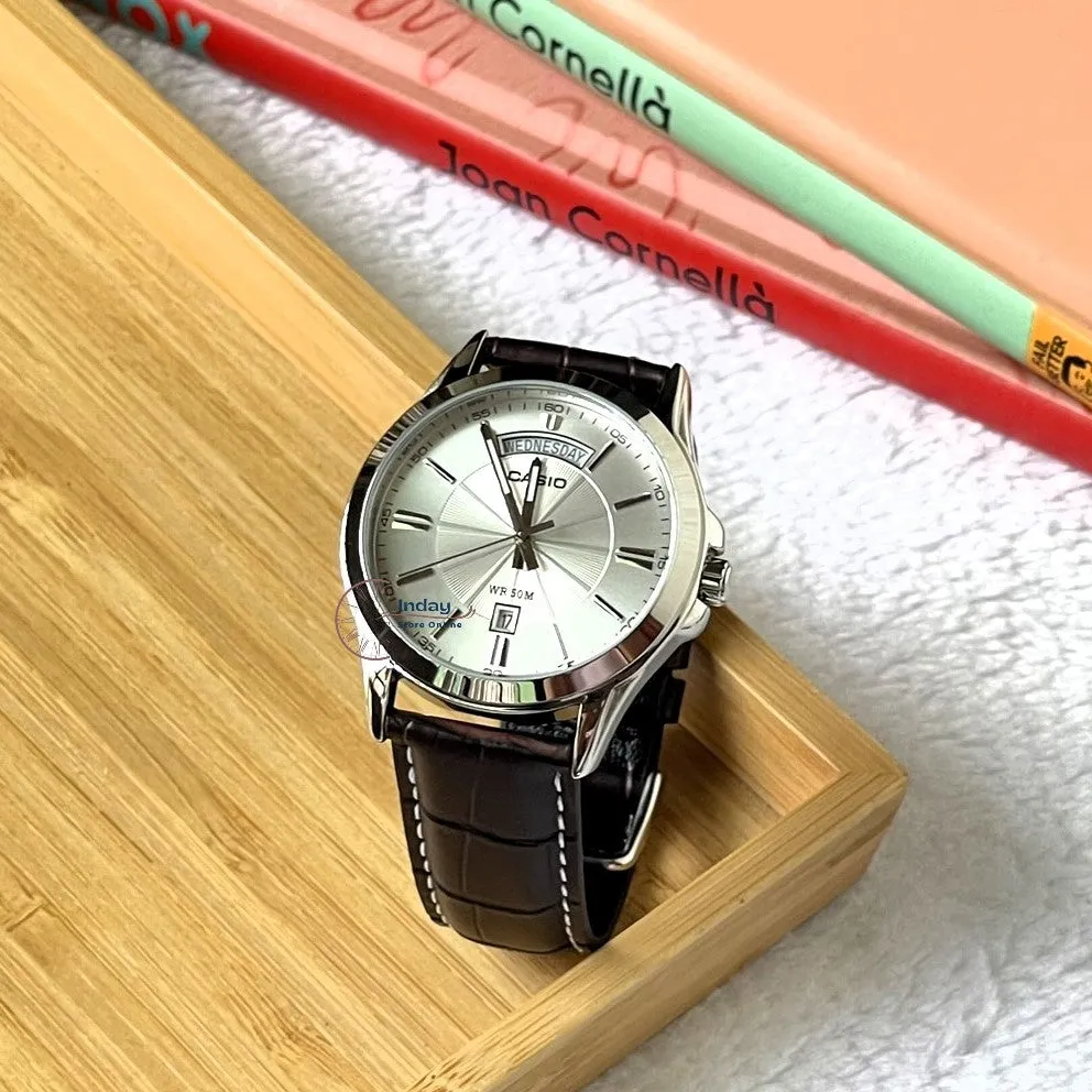 Casio Fashion Men's Watch MTP-1381L-7A Genuine Leather Band Mineral Glass