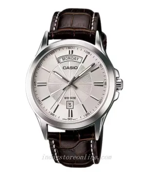 Casio Fashion Men's Watch MTP-1381L-7A Genuine Leather Band Mineral Glass