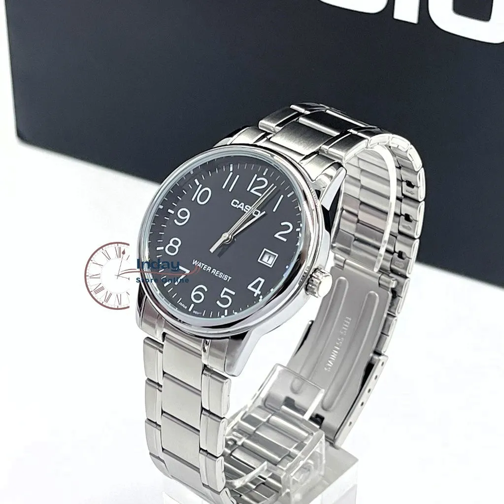 Casio Standard Men's Watch MTP-V002D-1B Analog Stainless Steel Band Triple-fold Clasp Mineral Glass