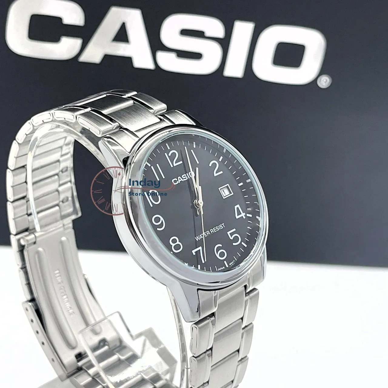 Casio Standard Men's Watch MTP-V002D-1B Analog Stainless Steel Band Triple-fold Clasp Mineral Glass