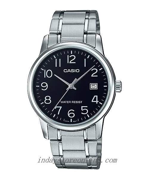 Casio Standard Men's Watch MTP-V002D-1B Analog Stainless Steel Band Triple-fold Clasp Mineral Glass
