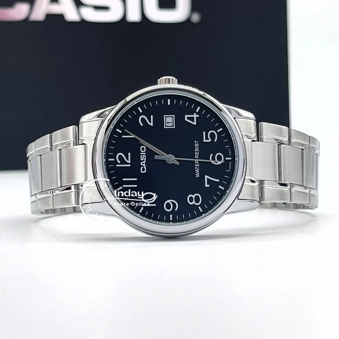 Casio Standard Men's Watch MTP-V002D-1B Analog Stainless Steel Band Triple-fold Clasp Mineral Glass