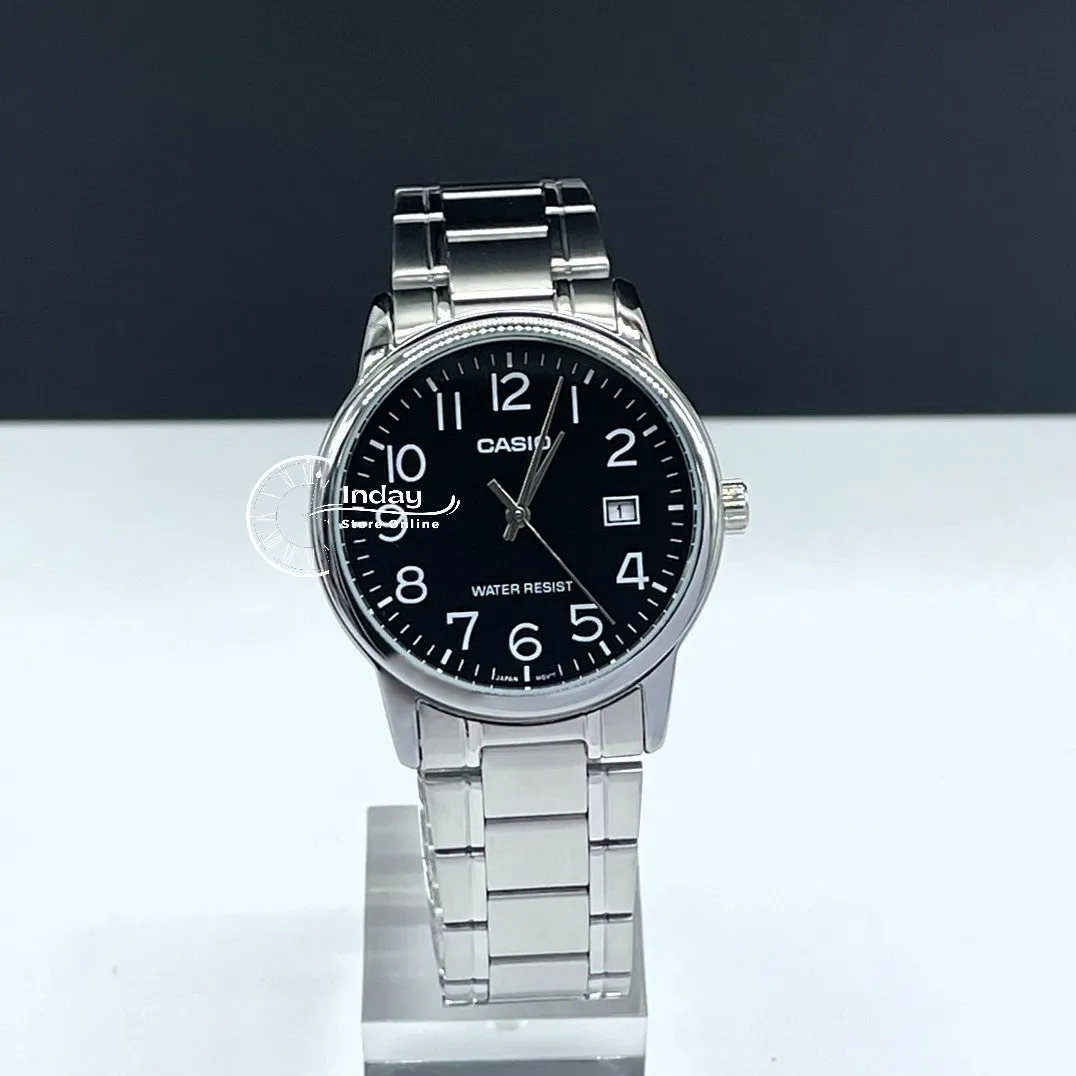 Casio Standard Men's Watch MTP-V002D-1B Analog Stainless Steel Band Triple-fold Clasp Mineral Glass