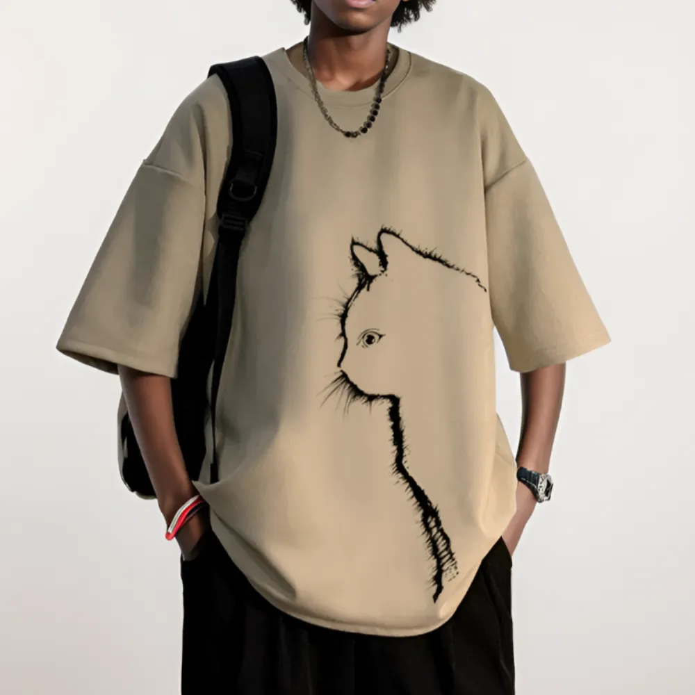 Casual Cute Cat Suede T-Shirt