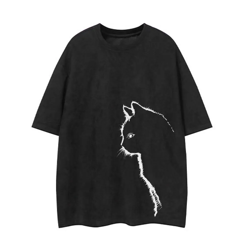 Casual Cute Cat Suede T-Shirt