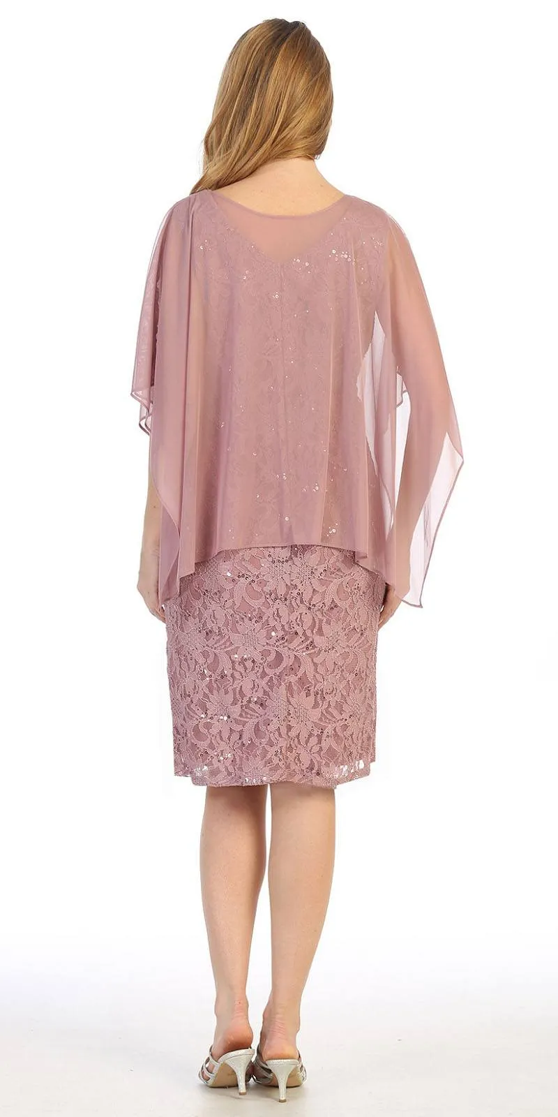 Celavie 6365 Short Lace Sleeveless Dress With Poncho Overlay