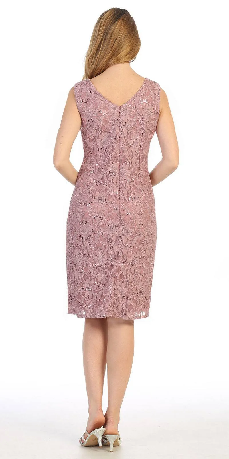 Celavie 6365 Short Lace Sleeveless Dress With Poncho Overlay