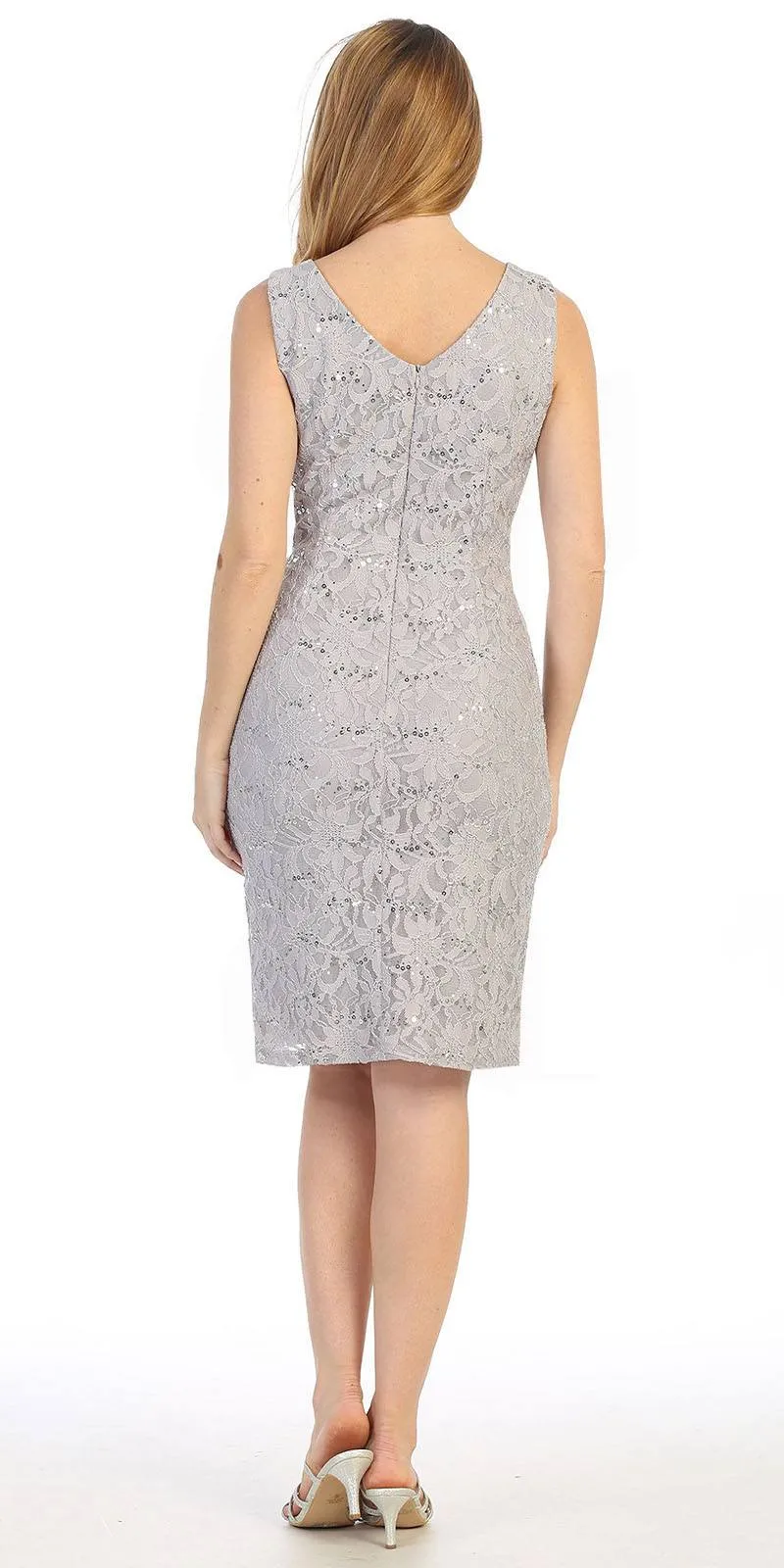 Celavie 6365 Short Lace Sleeveless Dress With Poncho Overlay