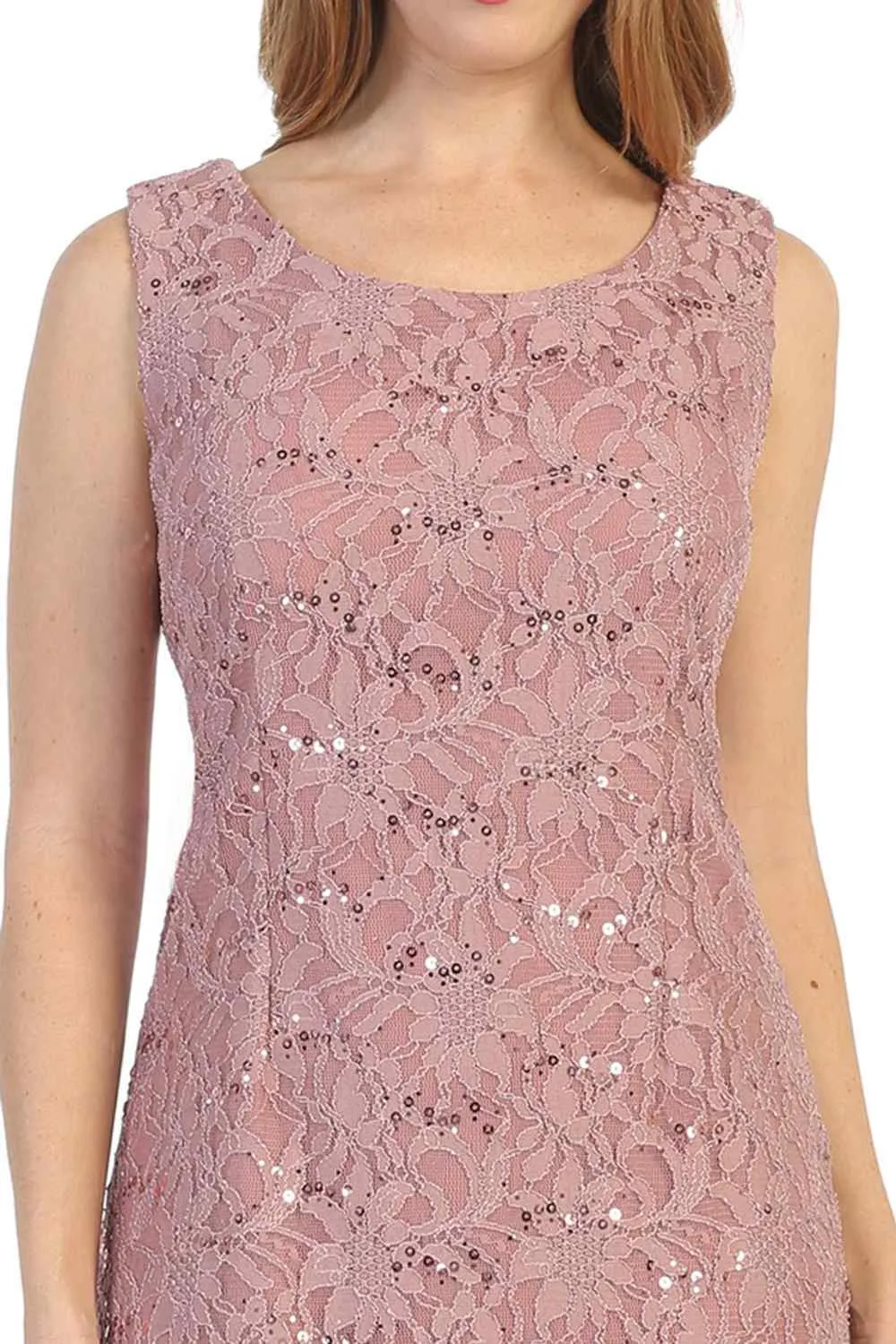 Celavie 6365 Short Lace Sleeveless Dress With Poncho Overlay