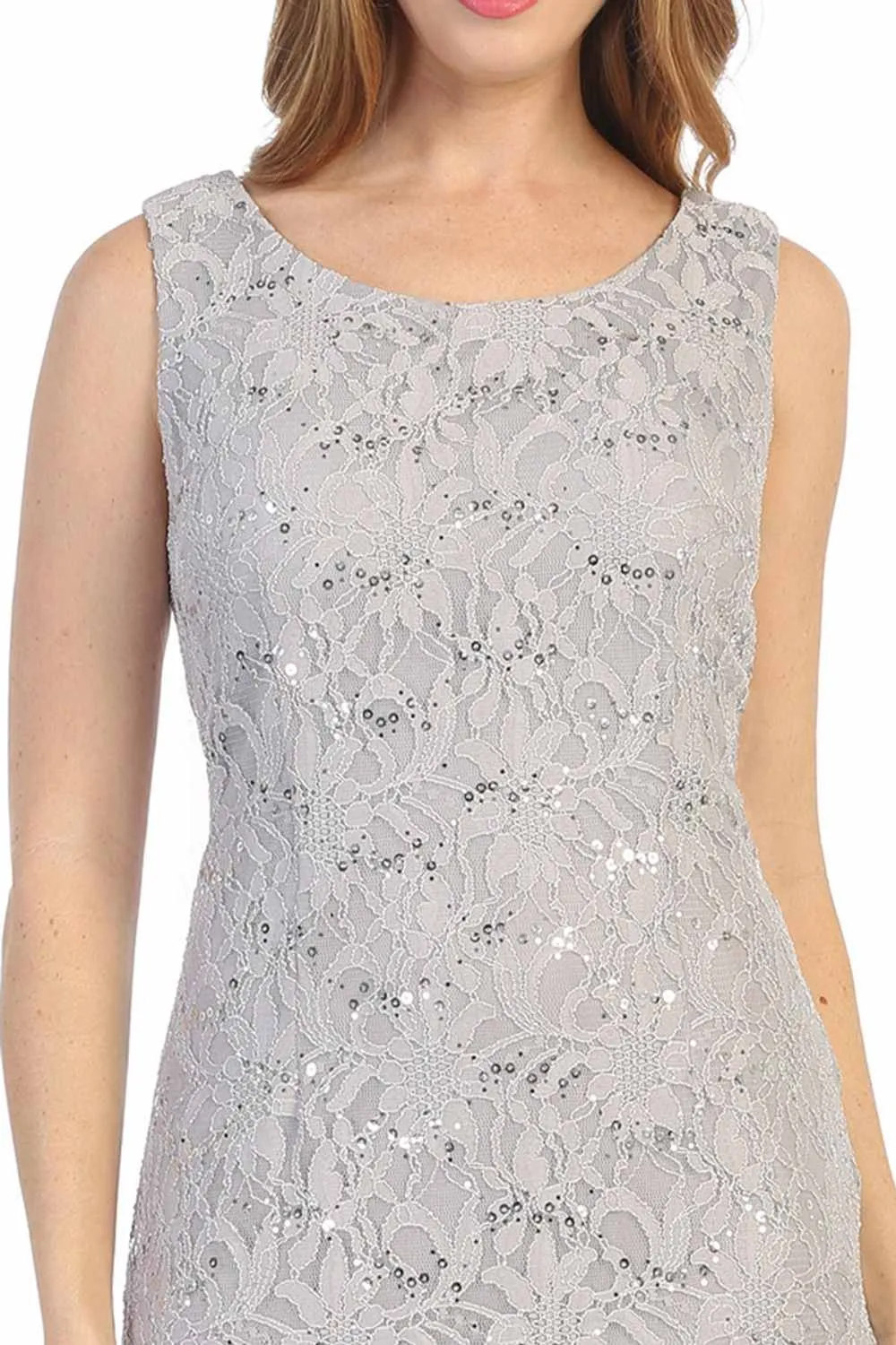 Celavie 6365 Short Lace Sleeveless Dress With Poncho Overlay