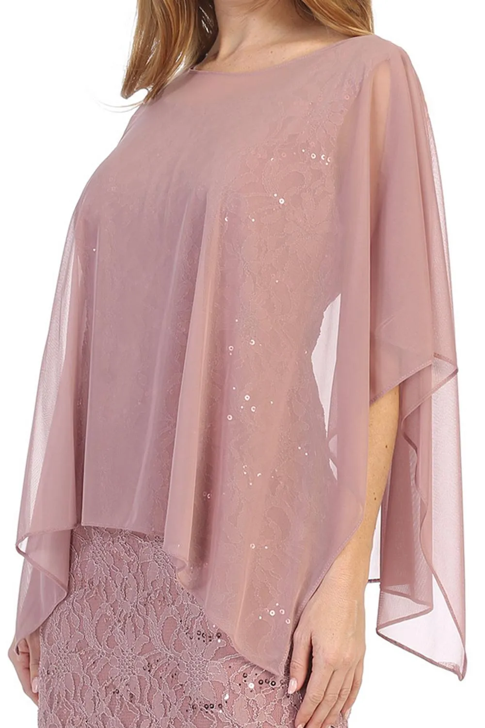 Celavie 6365 Short Lace Sleeveless Dress With Poncho Overlay