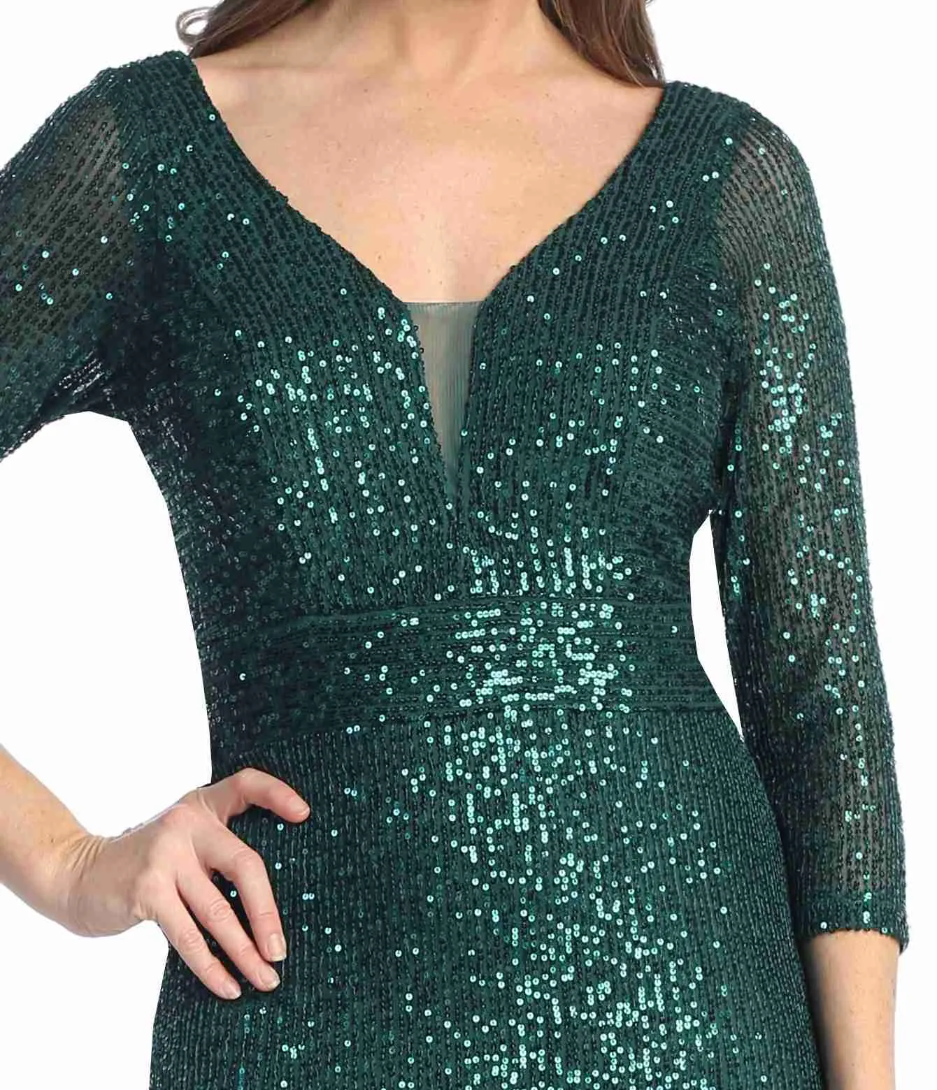Celavie 6571-L Long Sequin Formal Gown Long Sleeves V-Neckline