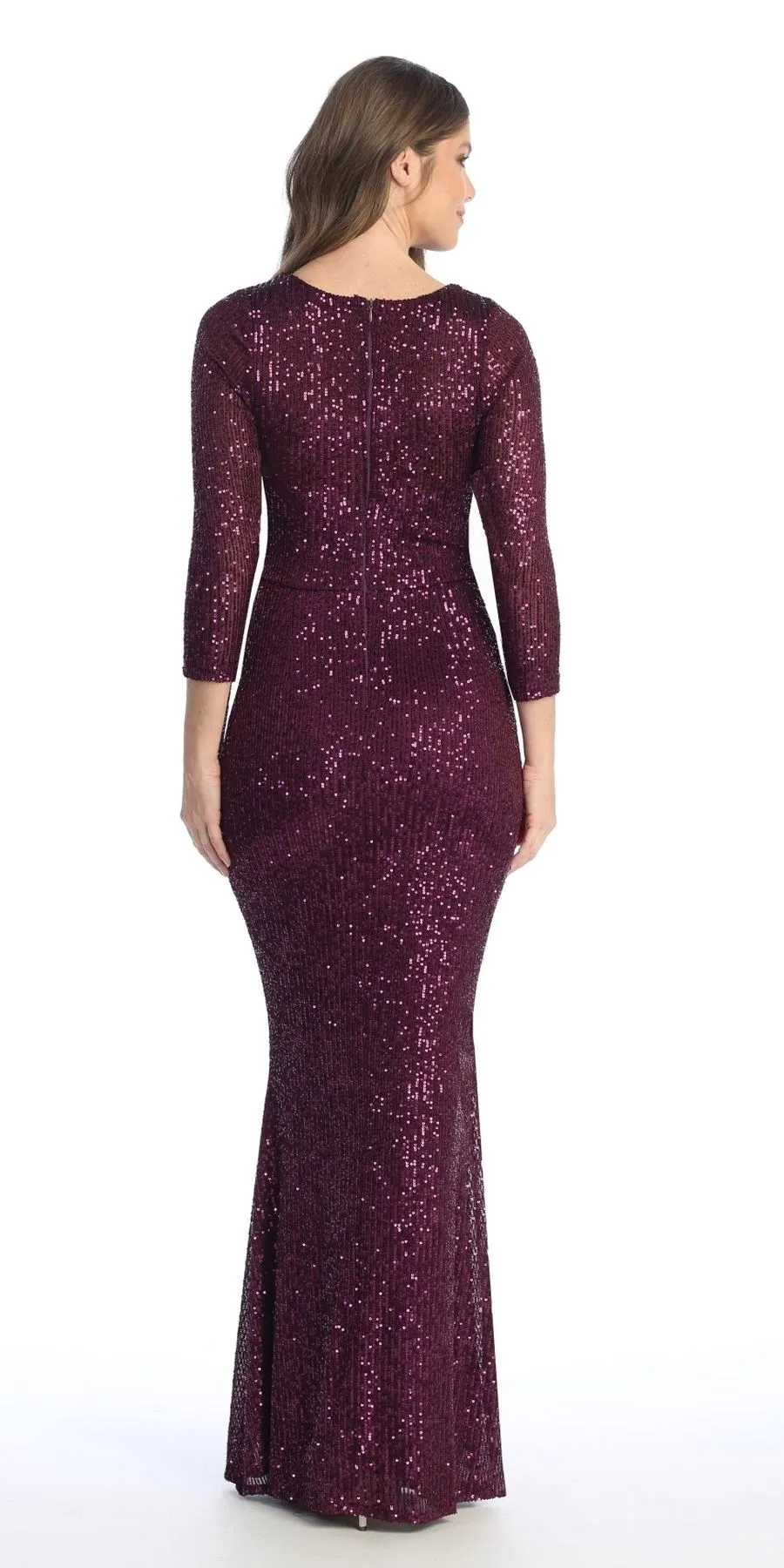 Celavie 6571-L Long Sequin Formal Gown Long Sleeves V-Neckline