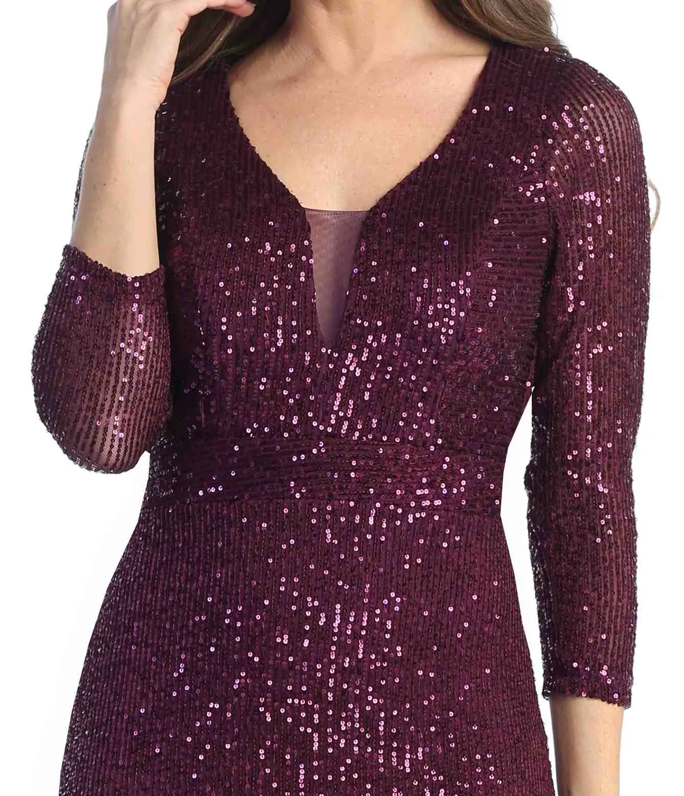 Celavie 6571-L Long Sequin Formal Gown Long Sleeves V-Neckline