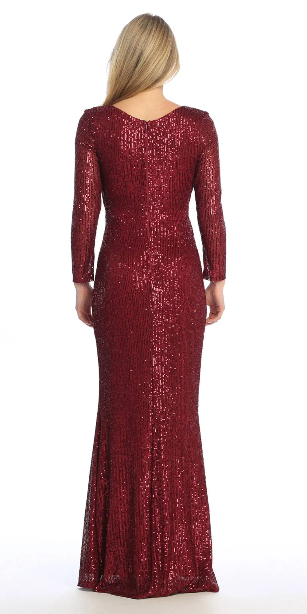 Celavie 6571-L Long Sequin Formal Gown Long Sleeves V-Neckline