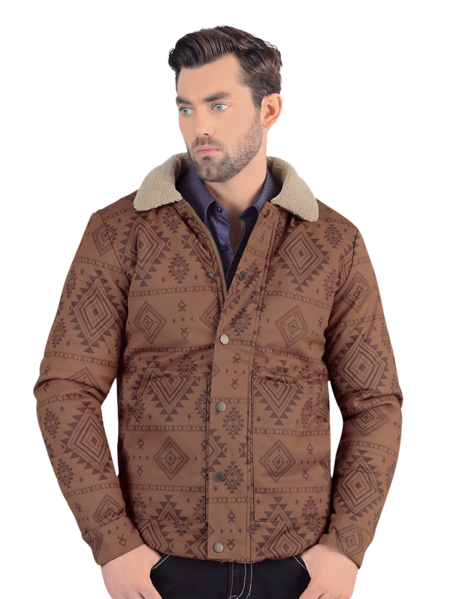 Chamarra Casual Termica de Forro Afelpado (Tipo Borrego) Estampada Aztec para Hombre 'Lamasini' - ID: 604