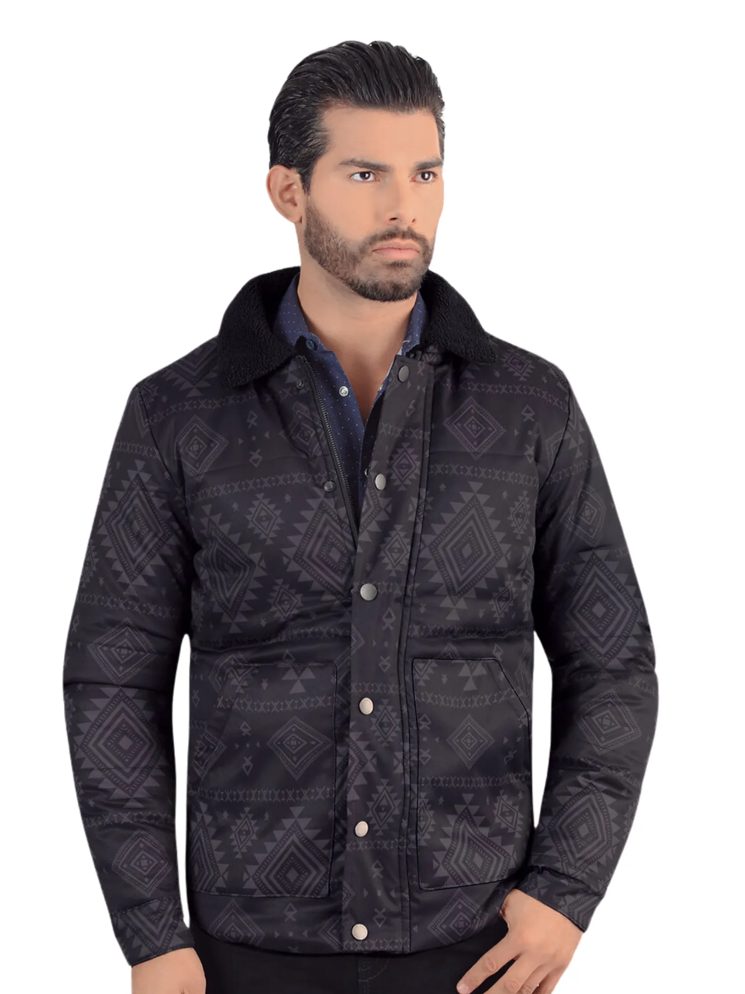 Chamarra Casual Termica de Forro Afelpado (Tipo Borrego) Estampada Aztec para Hombre 'Lamasini' - ID: 604