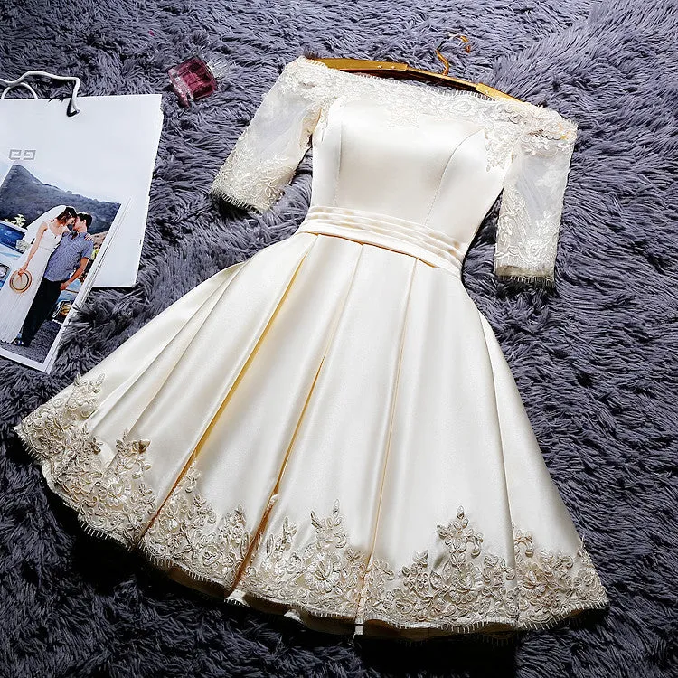 Champagne Knee Length Homecoming Dress, Satin Homecoming Dress