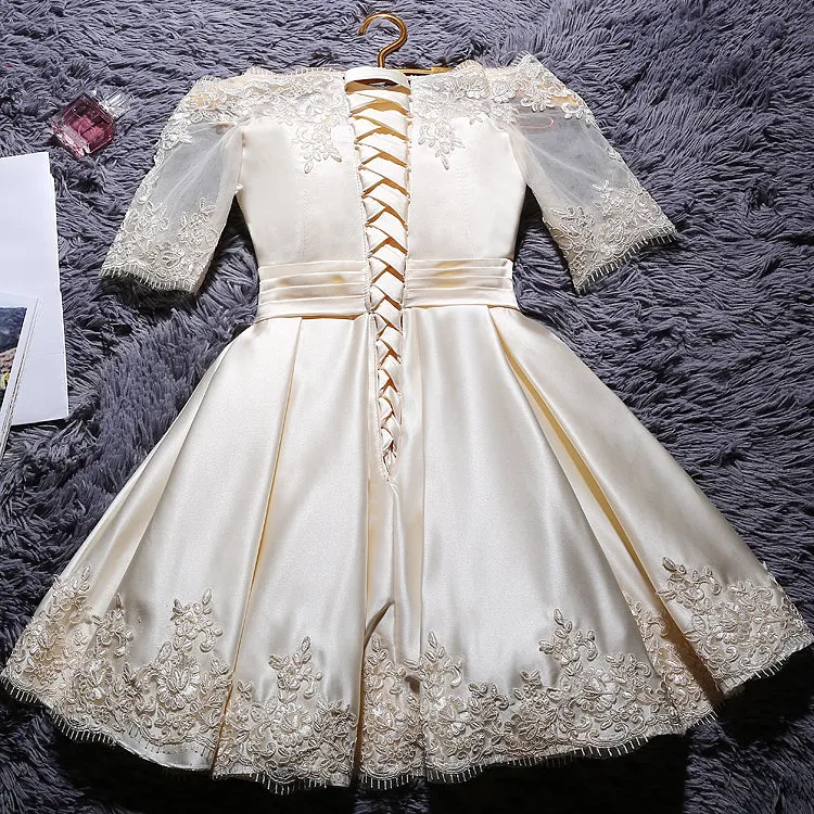 Champagne Knee Length Homecoming Dress, Satin Homecoming Dress