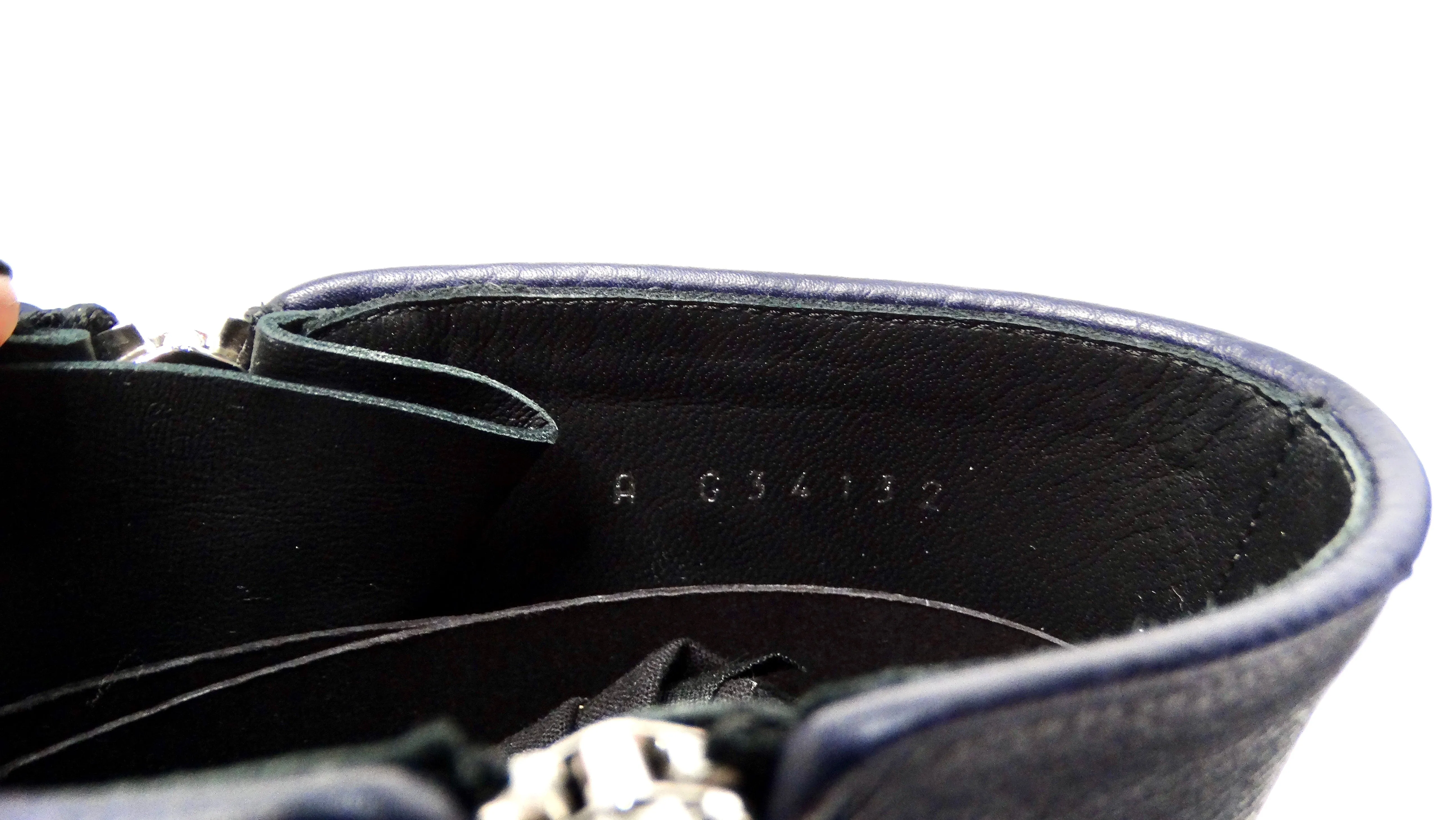 Chanel Navy Blue & Black Leather Interlocking CC Logo Ankle Boots