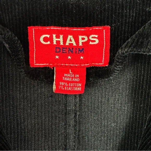 CHAPS Black Corduroy Classic Preppy Casual Slant Pocket Black Blazer Jacket