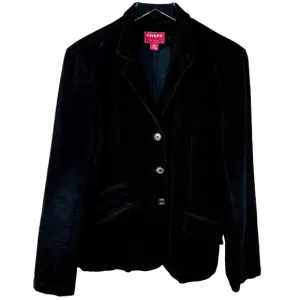 CHAPS Black Corduroy Classic Preppy Casual Slant Pocket Black Blazer Jacket