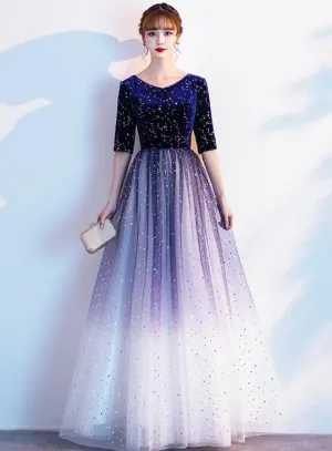 Charming Blue Sequins Gradient Long Party Dress, Sparkle Formal Dress