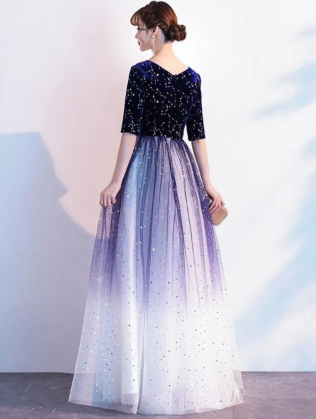 Charming Blue Sequins Gradient Long Party Dress, Sparkle Formal Dress