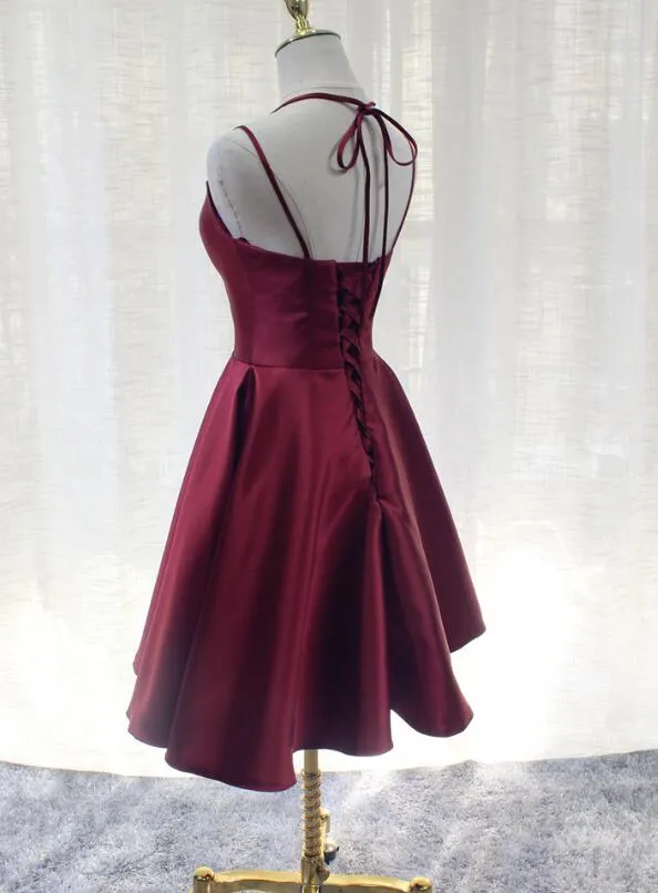 Charming Formal Dress, Straps Burgundy Satin High Quality Party Dress
