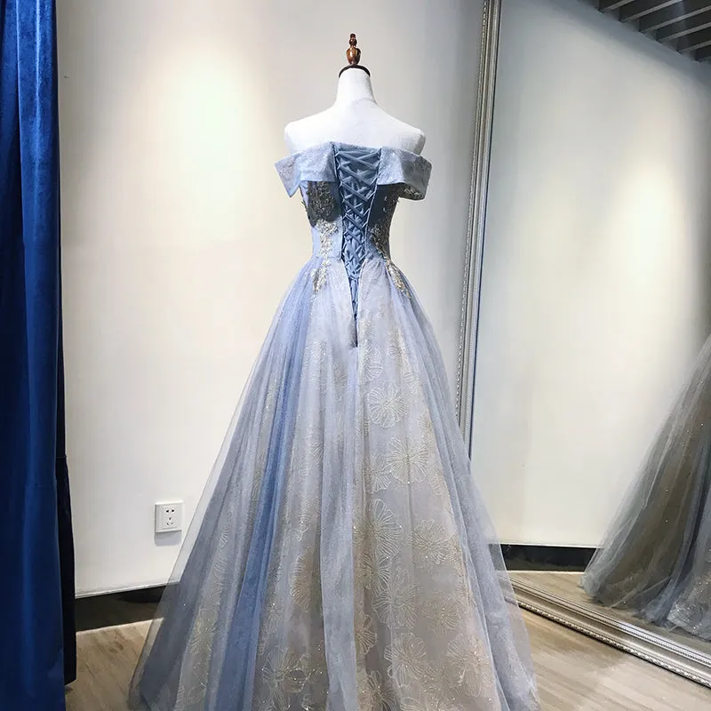 Charming Grey-Blue Tulle Floor Length Party Dress , Beautiful Formal Gown