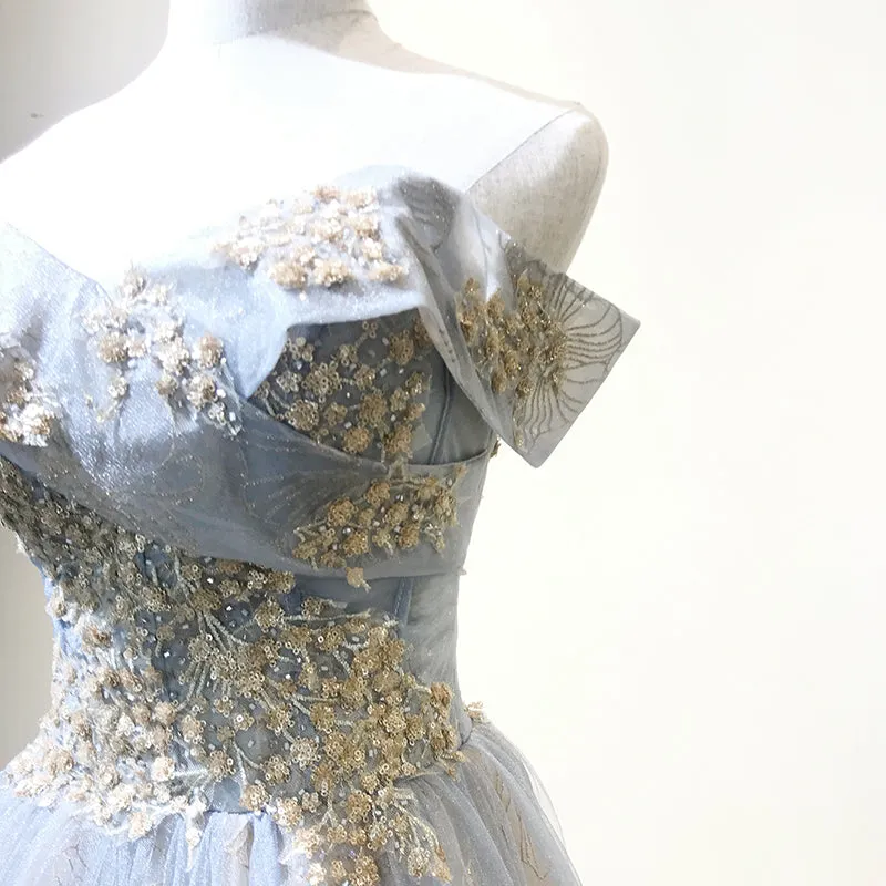 Charming Grey-Blue Tulle Floor Length Party Dress , Beautiful Formal Gown