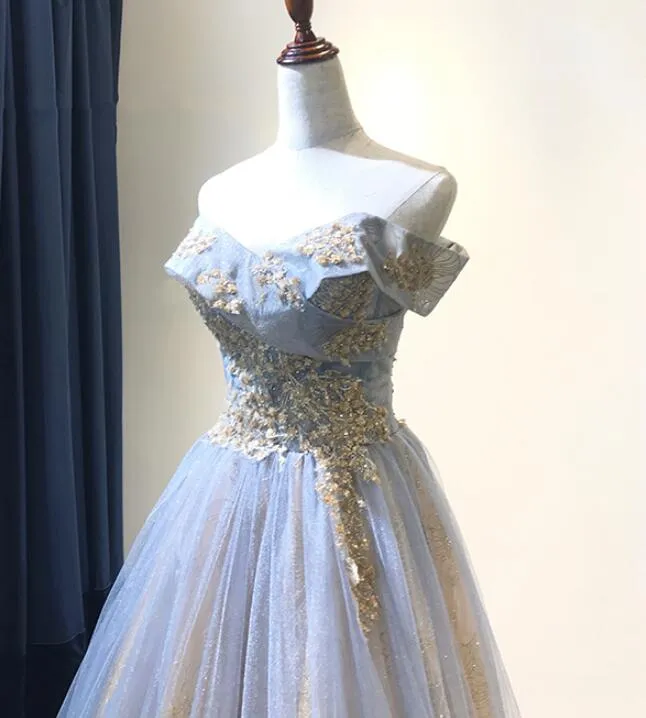 Charming Grey-Blue Tulle Floor Length Party Dress , Beautiful Formal Gown