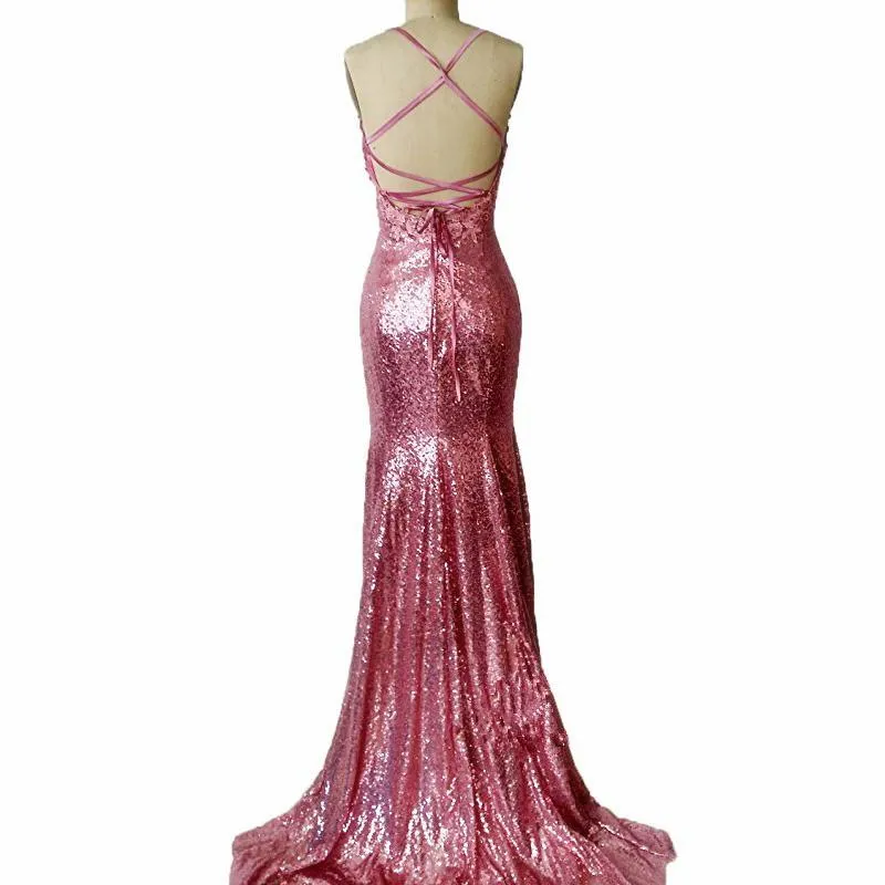 Charming Pink Sequins Long Party Dress, Sexy Women Party Dress