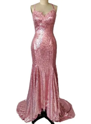 Charming Pink Sequins Long Party Dress, Sexy Women Party Dress
