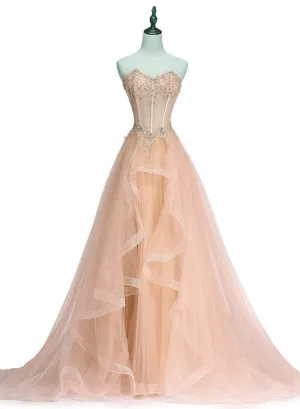 Charming Sweetheart Tulle A-line Lace Applique Party Dress, Beautiful Formal Gown
