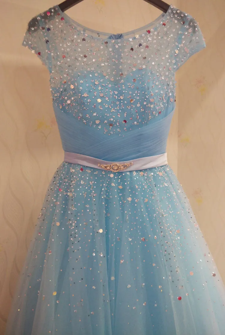 Charming Tulle Long Party Dress , Beaded A-line Formal Gown