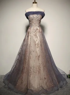 Charming Tulle Off Shoulder with Lace Applique Long Party Dress, New Prom Dress