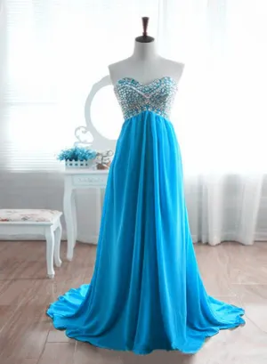 Chiffon Sweetheart Beaded Long Formal Gowns, Prom Dresses , Long Party Dresses