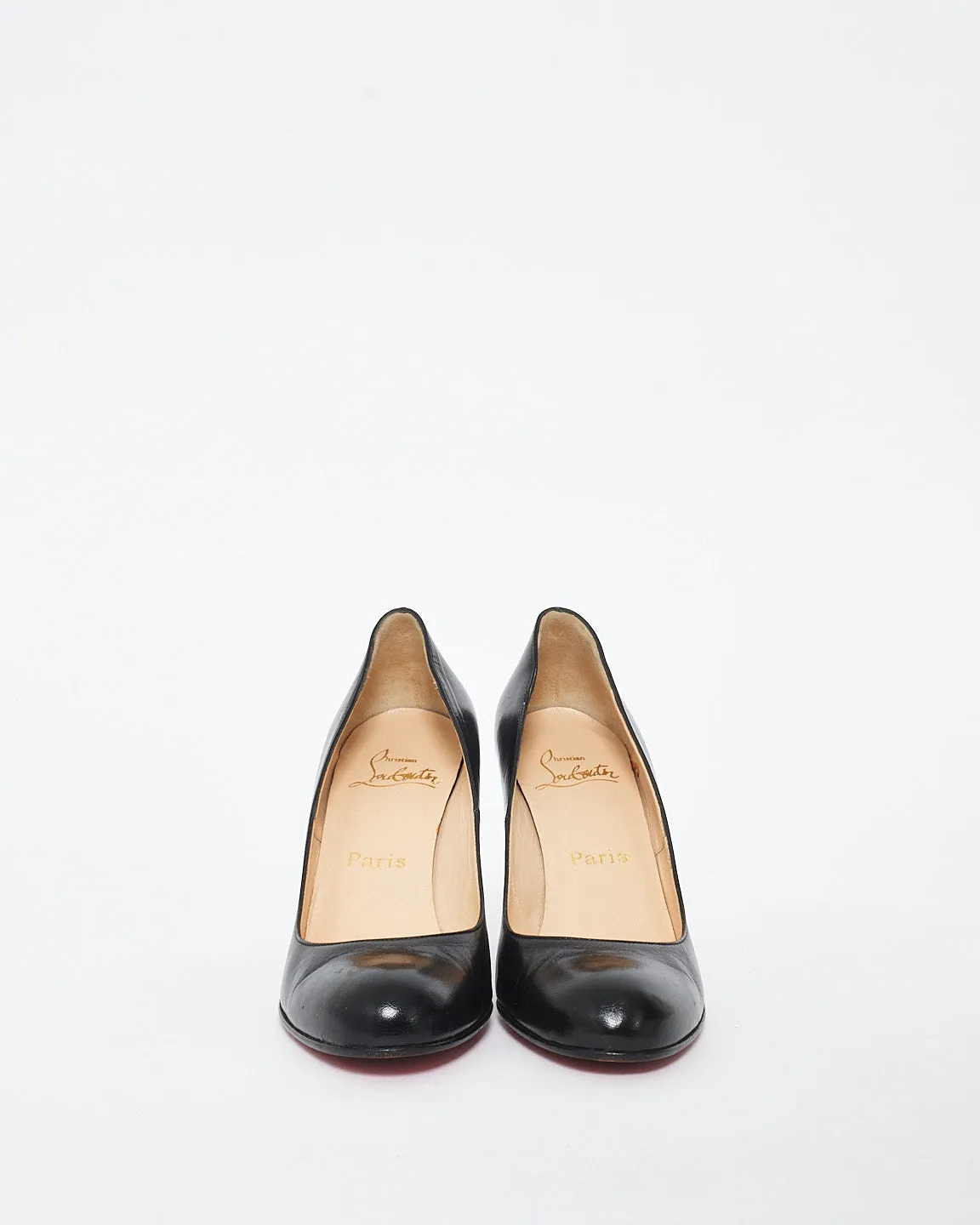 Christian Louboutin Black Leather Round Toe 85MM Pumps - 37.5